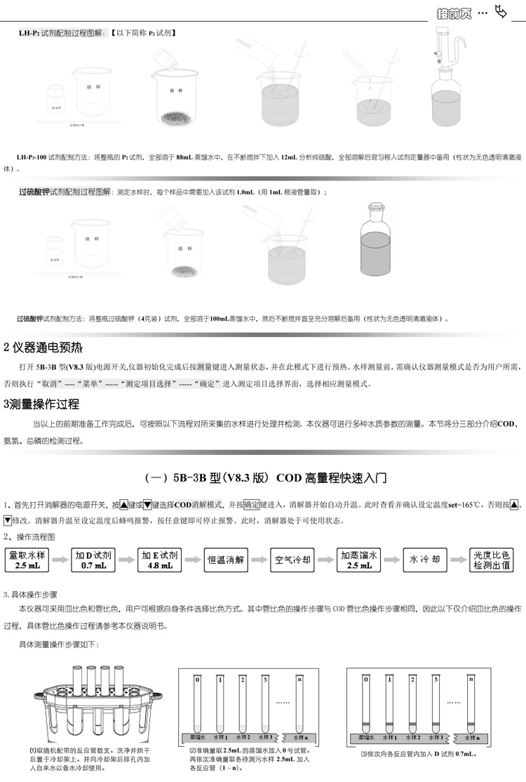 連華科技COD、氨氮、總磷、濁度等多參數水質分析儀5B-3B型(V8)快速入門手冊